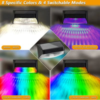 Solar Fence Lights Outdoor Waterproof, Upgraded RGB Solar Fence Lights with Warm White Mode & Color Changing, IP65 Waterproof LED Solar Lights for Fence, Yard, Wall, Stairs, Pool, Step Decor(2 Packs)
