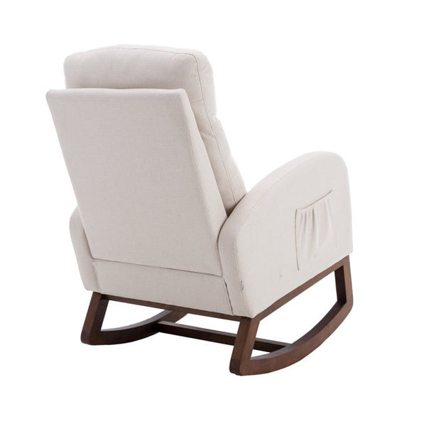 Rocking Armchair, Accent Chair with Headrest, Side Pockets and Wood Base, Living Room Chair for Adults, Weight Capacity 300 Pounds, Beige