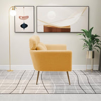 51"W Modern Boucle Loveseat Sofa, Small Mini Room Couch Two-Seater Sofa With 2 Throw Pillows & Gold Metal Legs, Leisure Sofa for Small Space Office Studio Apartment Bedroom, Yellow