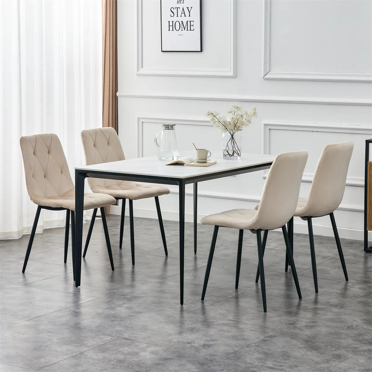 Dining Chairs Set of 4, Indoor Velvet Dining Chairs with Backrest and Metal Coated Legs, Upholstered Accent Chairs, Modern Side Chair for Living Room, Dining Room, Kitchen, White