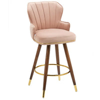 Swivel Bar Stools Set of 2, 360° Swivel Counter Height Barstools with Tufted Backrest, Golden Stripe and Footrest, 27.9 Inch Modern Upholstered Bar Chairs for Home Kitchen Island, Pink
