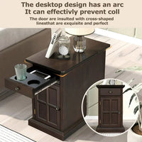 Classic Vintage End Table with USB Ports,Side Table with Multifunctional Drawer with Cup Holders,Night Stand for Living Room Bedroom,Antique Espresso