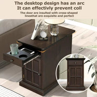 Classic Vintage End Table with USB Ports,Side Table with Multifunctional Drawer with Cup Holders,Night Stand for Living Room Bedroom,Antique Espresso