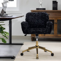 Swivel Office Chair,Upholstered Lounge Reading Chair with Golden Metal Base and Adjustable Height,Comfy Rolling Desk Chair for Living Room,Bedroom,Office,Restaurant,Black