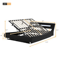 Queen Size Low Profile Platform Bed with 20-colors LED Headboard, Faux Leather Upholstered Bed with Underneath Storage, Lift Up Storage Bed for Teens Adults Bedroom, No Box Spring Needed, Black
