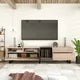 Modern TV Stand for TVs up to 80 Inch, Entertainment Center TV Console Table with Double Storage Space and Drop Down Door for Living Room, Bedroom,Home Theatre,Natural Wood