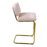 Mid-Century Modern Counter Height Bar Stools Set of 2, Upholstered Boucle Fabric Counter Stools, Armless Bar Chairs with Gold Metal Chrome Base for Kitchen Bar Dining Room, Pink