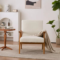 Teddy Fleece Living Room Chair, Modern Accent Chair with Solid Wood Armrest and Padded Seat, Upholstered Armchair for Bedroom Living Room Dorm, Creamy-White