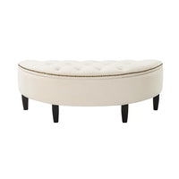 Storage Ottoman Bench, 43.3inch Half Moon End of Bed Bench with Button-Tufted and Nail Head Trim, Upholstered Storage Ottoman for Bedroom Living Room Entryway, Ivory