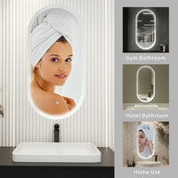 LED Bathroom Vanity Mirror, Wall Mounted Smart Mirror Dimming Lighted Mirror with Anti-Fog & Bluetooth Speaker, 18*35'' Wall Mounted Smart Mirror with Memory Function, Horizontal & Vertical, Silver