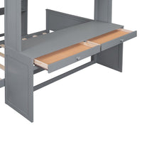 Twin Over Full Bunk Bed with Desk & Wardrobe, Convertible Full Loft Bed & Twin Platform Bed, Wood L Shaped bunk bed with Shelves for Chrildren, Teens, Adult,No Box Spring Needed