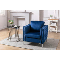 Modern Velvet Accent Chair, Tufted Button Armchair, Comfy Club Chair, Single Sofa Chair with Steel Legs for Living Room Bedroom, Navy 28.3''D x 29''W x 34.6''H