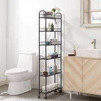 6 Tier Rolling Cart, Mobile Storage Shelving Unit with Wheels, Movable Storage Shelf, Narrow Metal Wire Storage Rack with Baskets for Kitchen Bathroom Office Laundry, Antique brown