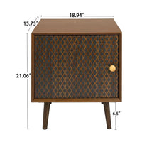 Nightstand with 1 Door,Wood Bedside Table with 3D Printed Elements,End Table Storage Cabinet for Bedroom,Living Room,Sofa Couch,Hall,Brown