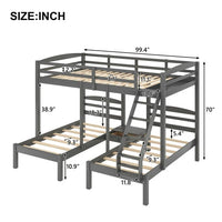 Classic Full Over Twin & Twin Bunk Bed,Triple Bunk Bed with Built In Desk and Drawer,Wooden Bed Frame with Ladder and Safety Guardrails for Kids Teens Adults,No Box Spring Needed, Gray