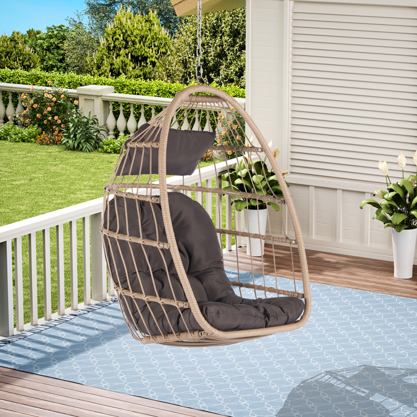 Foldable wicker sales swing egg chair