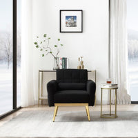 Modern Accent Chair, Upholstered Single Sofa Chair, Teddy Fabric Comfy Armchair with Metal Legs and Waist Pillow, Tufted Lounge Reading Chair for Living Room, Bedroom, Office,Black
