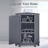 Bathroom Cabinet, Triangle Corner Storage Cabinet with Adjustable Shelf, Modern MDF Board Bathroom Storage Cabinet, Freestanding Small Cabinet with Solid Wood Legs for Bathroom and Living Roome,Gray