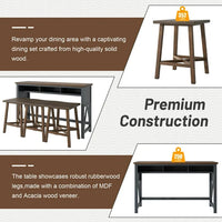4-Piece Bar Table Set with 3 Stools, Farmhouse Wood Counter Height Dining Table Set with 60" Console Kitchen Table and Chairs, Home Bar Pub Breakfast Set, for Small Places, Dining Room, Walnut