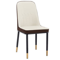 Modern Dining Chairs Set of 4, PU Leather Upholstered Dining Room Chairs with Backrest and Gold Metal Legs, Comfy Armless Side Chairs for Dining Room, Living Room,Restaurant,Kitchen,Brown+Beige