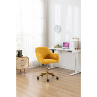 Modern Teddy Home Office Chair Swivel Desk Chair Adjustable Accent Armchair Upholstered Modern Desk Chair with Gold Base Ergonomic Study Seat Vanity Stools for Living Room Bedroom, Yellow