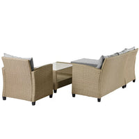 4 Piece Outdoor Patio Furniture Sets, Wicker Ratten Sectional Sofa Armchair with Seat Cushions, Conversation Set for Backyard Garden Lawn Balcony Pool, Beige Brown
