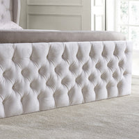 King Size Upholstered Platform Bed,Velvet Fabric Bed Frame with Button Tufted Headboard,Wingback Platform Bed with Wooden Slats,White