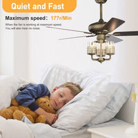 Ceiling Fan, Quiet Ecological Chandelier Fan with 5 Wood Blades 3 Light Kit and Remote Control, Quiet Ecological Chandelier Fan, Reversible Airflow-Bronze Metal Finish