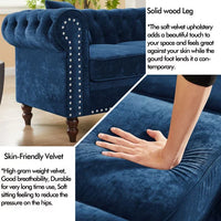 L-Shaped Velvet Tufted Sectional Sofa Set with 3 Pillows Classic Upholstered Rolled Arm Chesterfield Sectional Sofa Couch for Living Room Bedroom, 5 Seater Soft Velvet Lounge with Thick Cushion (Navy)