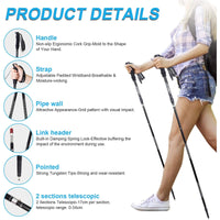 Trekking Poles Collapsible Hiking Poles, 2pcs Walking Stick, Trekking Poles for Hiking Adjustable Strong Lightweight Walking Sticks with Tri-Fold Quick Adjust Flip-Lock Padded Strap for for Travel