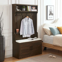 Corner Hall Tree, Entryway Coat Rack with Bench and Shoe Storage, Entryway Organizer Hall Tree with Storage Bench, 4 Hooks and Storage Shelf for Home Office Bedroom