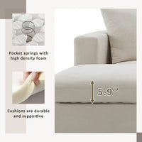 100" L-Shaped Modern Deep Sectional Sofa Couch, Comfy 3 Seats Sectional Sofa with Chaise Ottoman, Polyester Fabric Cloud Couch with 2 Pillows for Living Room Apartment Office, Beige