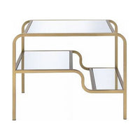 Accent End Table, Rectangular Glass Tabletop Multi-Tier Organizer Shelves Golden Metal Frame, Bedroom Nightstand, Living Room Sofa Side Table, 28" x 24" x 23"