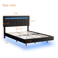 Full Size Floating Bed Frame with LED Lights and USB Charging, Upholstered Headboard Platform Bed, Non-Slip and Noise-Free, Wooden Bed Frame for Kids Teens, Adults,No Box Spring Needed, Black