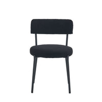 Set of 2 Teddy Fabric Dining Chairs with Curved Back and Metal Legs, Mid-Century Metal Frame Chairs for Kitchen Dining Room, Black