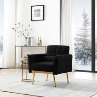 Modern Accent Chair, Upholstered Single Sofa Chair, Teddy Fabric Comfy Armchair with Metal Legs and Waist Pillow, Tufted Lounge Reading Chair for Living Room, Bedroom, Office,Black