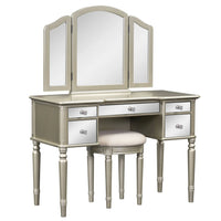 43" Luxury Dressing Table Set, Mid-centery Dresser with Tri-fold Mirror, 5 Drawers, Stool, Baroco Style Makeup Vanity Set for Bedroom, Living Room, Gold