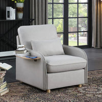 Accent Chair with Storage Ottoman,Living Room Chair with Folding Side Table,Comfort Armchair with Thick Padded Backrest & Lumbar Pillow,Lazy Sofa Chair,Reading Chair for Bedroom Office,Light Gray