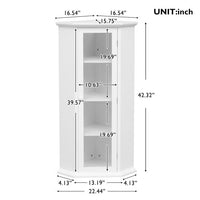 Bathroom Cabinet with Glass Door, Corner Storage Cabinet with 1 Fixed Shelf and 2 Removable Shelves, MDF Board with Painted Finish Freestanding Cabinet for Bathroom Living Room and Kitchen, White