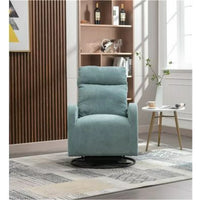 Swivel Rocking Chair for Nursery, Modern High Back Upholstered Recliner Rocker Chair with Metal Base and Side Pocket, Comfy Leisure Single Sofa Chair for Living Room Bedroom Office, Light Blue