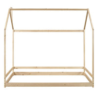 Twin Size House Bed Frame, Floor Bed for Kids and Toddler, Natural