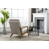 Mid Century Modern Accent Chair with Solid Wood Frame, Upholstered Living Room Armchair with High-Back and Padded Seat, Comfy Reading Chair Lounge Chair for Bedroom, Office, Studio, Beige