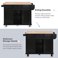 Kitchen Island Cart with Drop-Leaf Counter Top, Rolling Mobile Kitchen Island Kitchen Storage Cabinet Kitchen Cart on Wheels with Internal Storage Cabinet, Spice Rack, Towel Rack & 3 Drawers, Black