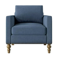 Modern Accent Chair with Armrest, Linen Fabric Upholstered Armchair Single Sofa Chair with Nailhead Trim and Gourd Wooden Legs, Comfy Lounge Chair Reading Chair for Living Room Bedroom, Navy Blue