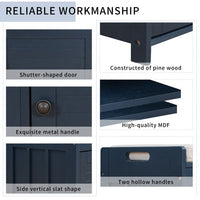 43.5''Storage Bench, Shoe Bench with 3 Shutter-shaped Doors, Rustic Entryway Bench with Removable Cushion and Hidden Storage Space, Antique Navy