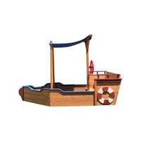Pirate Ship Kids Sandbox, Wooden Sandbox with Storage Bench and Seat, Outdoor Sand Boxes for Kids Ages 3-8 Years Old Backyard, 63" L x 30.7" W x 40.5" H, Natural Wood