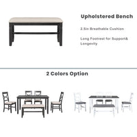 Dining Table Set, 6-Piece Wood Kitchen Table Set with Upholstered Bench and 4 Dining Chairs, Farmhouse Style Dining Room Set, Solid Wood Kitchen Dining Room Set for 4-6 Persons, Rustic Style, Gray
