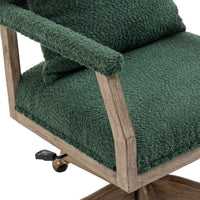 Swivel Home Office Chair, Boucle Fabric 360° Swivel Computer Chair with Pillow and Wooden Legs, Height Adjustable Vanity Chair Desk Chair Armchair for Office Bedroom Dorm, Emerald