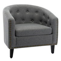 Linen Fabric Tufted Barrel Chair Tub Chair for Living Room Bedroom, Club Chairs with Rubber Wood Legs, 24''D x 28.3''W x 27.5''H, Grey