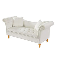 Velvet Storage Sofa with 2 Pillows, 63" End of Bed Couch Bench with Buttons Tufted and Nailhead Trimmed, Rolled Arm Loveseat for Bedroom, Living Room, Beige